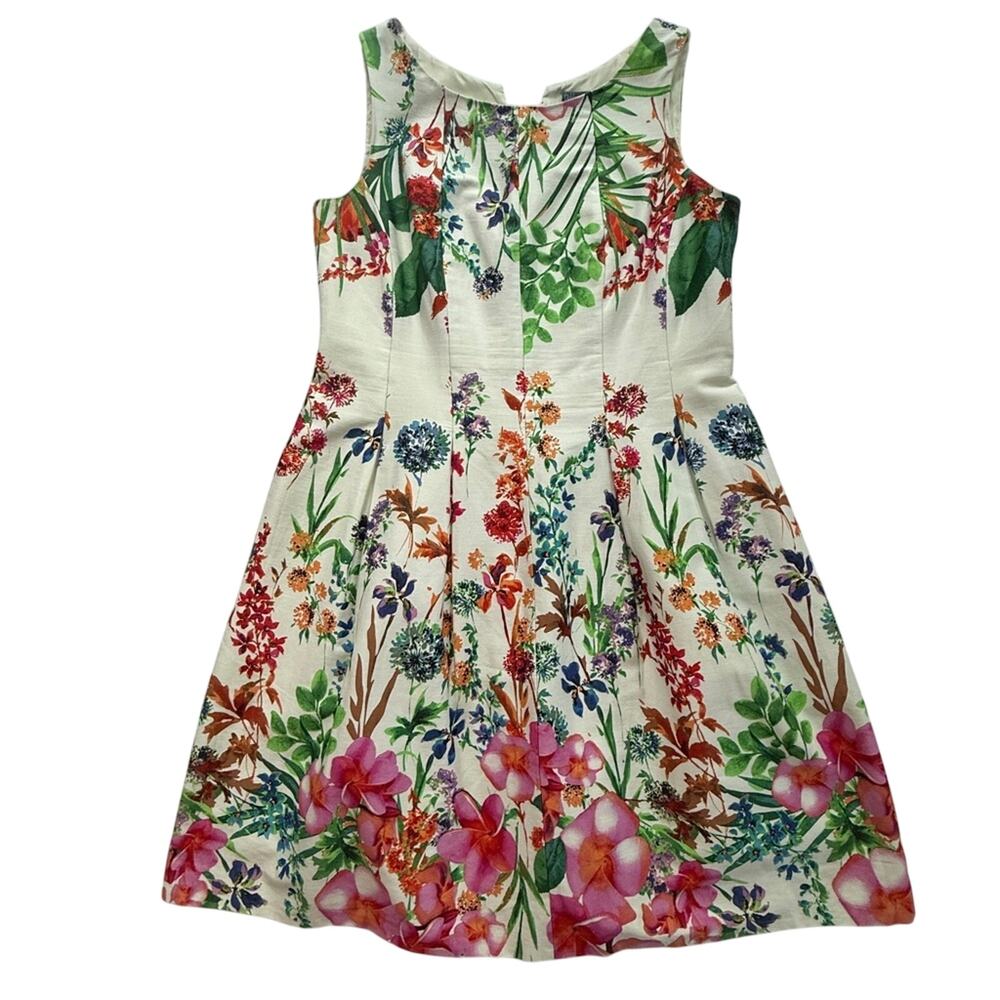 Gabby Skye Floral Fit & Flare Sleeveless Dress White Multicolor Size 8P